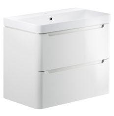 Tabo Magenta White Gloss Wall Hung 2 Drawer Cloakroom Basin Unit 800mm