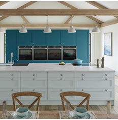 Crown furniture: Shenaya Grey Aqua & Oceans Green kitchen