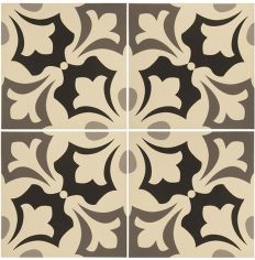 Odyssey Rococo Light Grey, Dark Grey and Black on White Tiles, pattern repeat