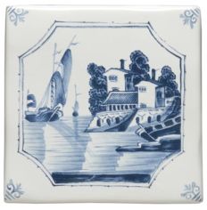 Winchester Classic Ship and House Delft Scene 12.7 x 12.7cm