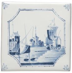 Winchester Classic Ship and Island Delft Scene 12.7 x 12.7cm