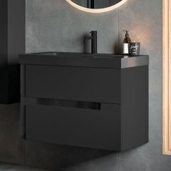 Tabo Roma Matt Black Wall Hung 2 Drawer Unit & Coordinating Basin