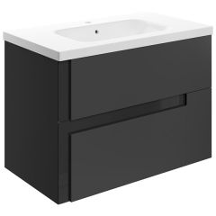 Tabo Roma Matt Black Wall Hung 2 Drawer Unit & White Basin 815mm