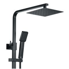 Tabo Matt Black Square Thermostatic Bar Mixer Shower with Riser Kit