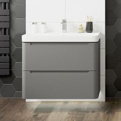 Tabo Magenta Matt Grey Wall Hung 2 Drawer Cloakroom Basin Unit