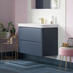 Tabo Magenta Matt Indigo Wall Hung 2 Drawer Cloakroom Basin Unit 