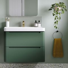 Tabo Magenta Matt Sage Green Wall Hung 2 Drawer Cloakroom Basin Unit