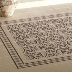 Odyssey Romanesque Light Blue, Light Grey and Dark Grey on Dover White Tiles, pattern repeat