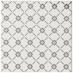 Odyssey Floral Trellis Grey on Brilliant White 15.2 x 15.2cm