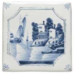 Winchester Classic Ship and House Delft Scene 12.7 x 12.7cm