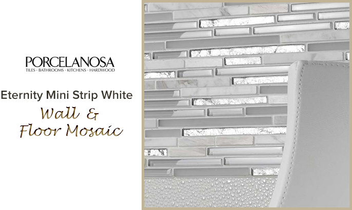 Porcelanosa Eternity Mini Strip White wall and floor mosaic